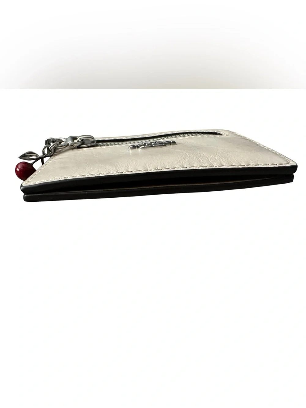 Coach Cherry And Key Charm Glazed Leather Card Case Wallet – Chalk White (NWT)**